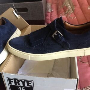 Frye navy suede Gemma kiltie